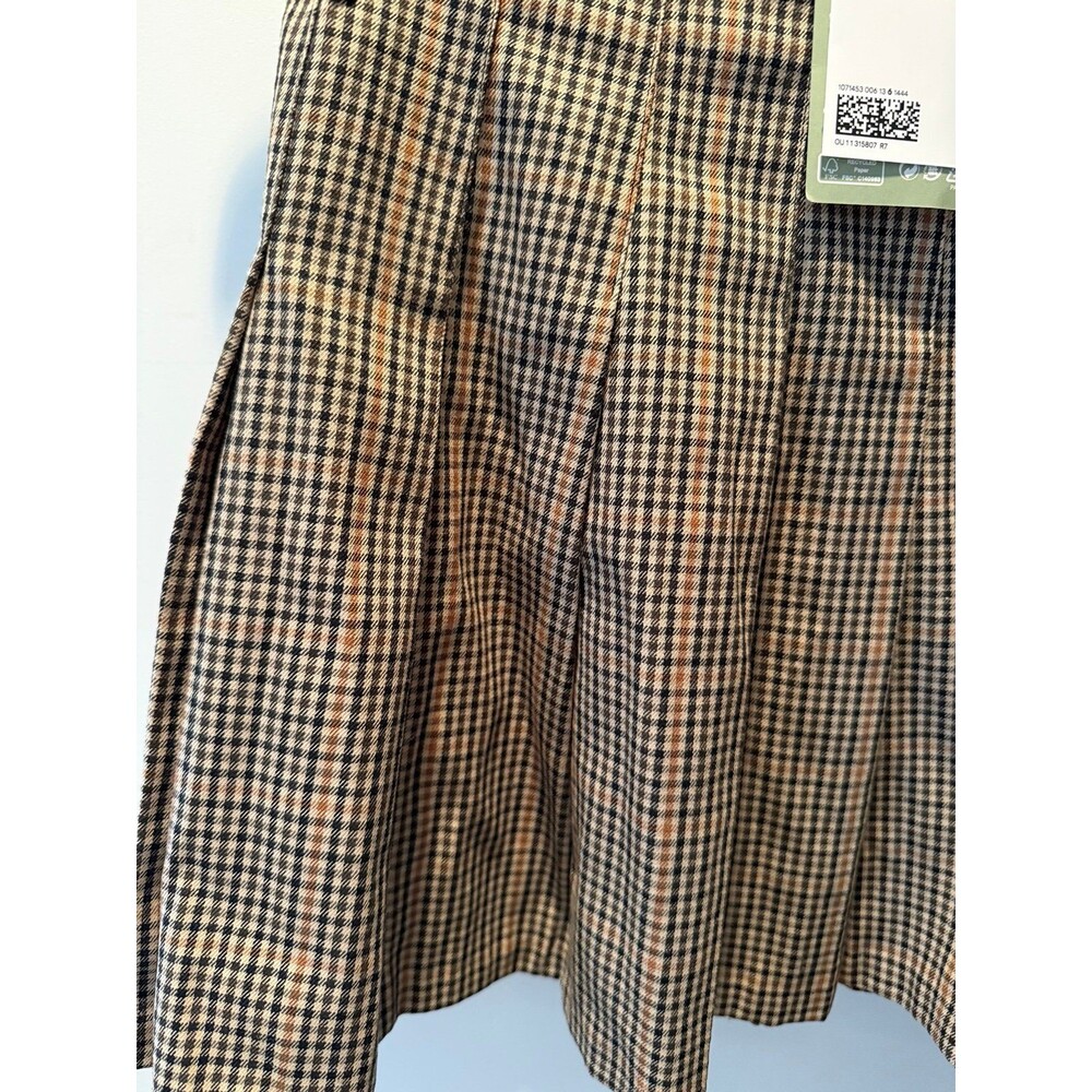 H&M Brown Plaid Pleated Mini Skirt - Small NWT - Picture 2 of 4
